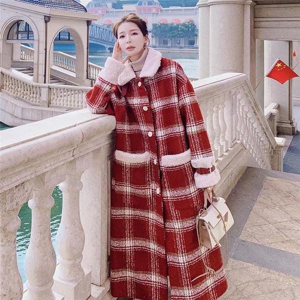 women's wool & blends winter red plaid long over-the-knee lamb coat loose thick college style warm cotton jacket female l688, Black
women's wool & blends winter red plaid long over-the-knee lamb coat loose thick college style warm cotton jacket female l688, Black