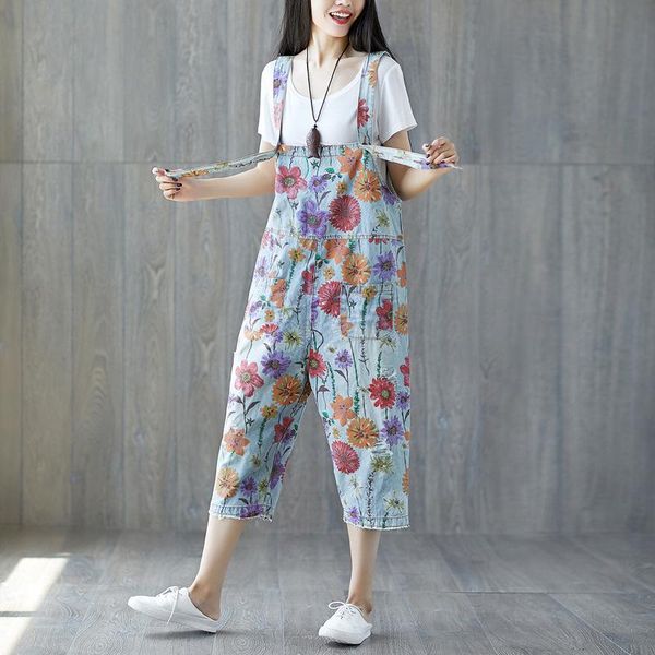 women's jeans 2021 summer woman denim overall jumpsuit vintage floral print spaghetti strap loose ankle-length high waist pants rompers, Blue
women's jeans 2021 summer woman denim overall jumpsuit vintage floral print spaghetti strap loose ankle-length high waist pants rompers, Blue