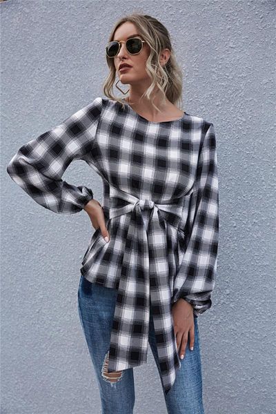 vintage plaid shirt women's fashion belted bowknot spring autumn o-neck long sleeve work shirts office lady blouse blouses &, White
vintage plaid shirt women's fashion belted bowknot spring autumn o-neck long sleeve work shirts office lady blouse blouses &, White