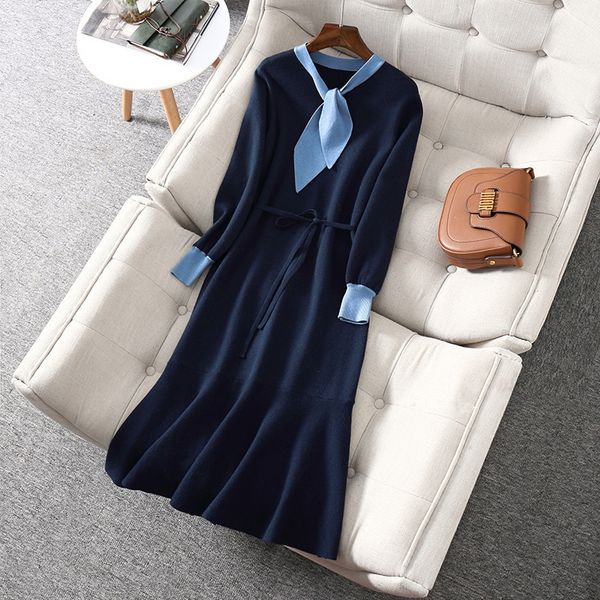 casual dresses fall winter long sleeve round neck blue contrast color knitted ribbon tie bow belted mermaid dress elegant nn1820111610 mlsa, Black;gray
casual dresses fall winter long sleeve round neck blue contrast color knitted ribbon tie bow belted mermaid dress elegant nn1820111610 mlsa, Black;gray