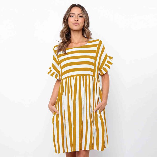 2021 new spring summer striped women casual loose butterfly sleeve patchwork o neck ladies knee length dress, Black;gray
2021 new spring summer striped women casual loose butterfly sleeve patchwork o neck ladies knee length dress, Black;gray