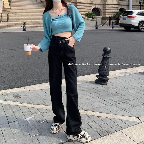 women's jeans black woman high waist denim pants y2k wide leg 2021 korean cute streetwear trousers, Blue
women's jeans black woman high waist denim pants y2k wide leg 2021 korean cute streetwear trousers, Blue