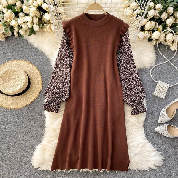 women patchwork knitted dress vintage floral print splice puff sleeve ruffles casual 2021 autumn winter loose female dresses, Black;gray
women patchwork knitted dress vintage floral print splice puff sleeve ruffles casual 2021 autumn winter loose female dresses, Black;gray