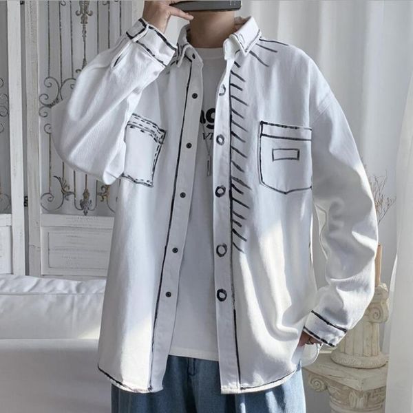 spring autumn graffiti print white shirt men long sleeve tide streetwear single-breasted fashion casual chemises w1954 men's shirts, White;black
spring autumn graffiti print white shirt men long sleeve tide streetwear single-breasted fashion casual chemises w1954 men's shirts, White;black