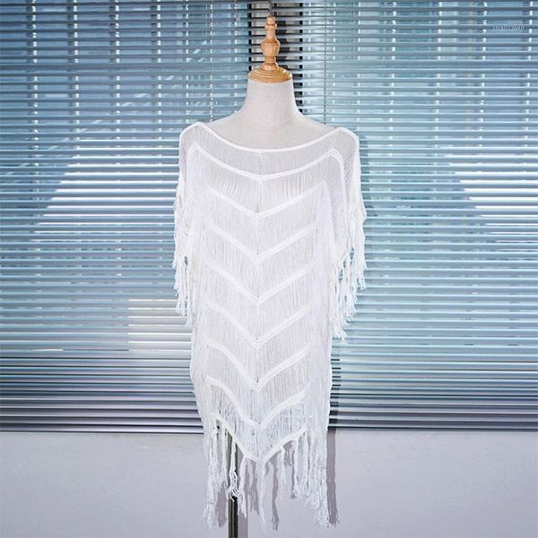 women summer short sleeve crochet striped swimsuit bikini cover up hollow out knit fringe tassels beach dress swimwear women's, White;black
women summer short sleeve crochet striped swimsuit bikini cover up hollow out knit fringe tassels beach dress swimwear women's, White;black