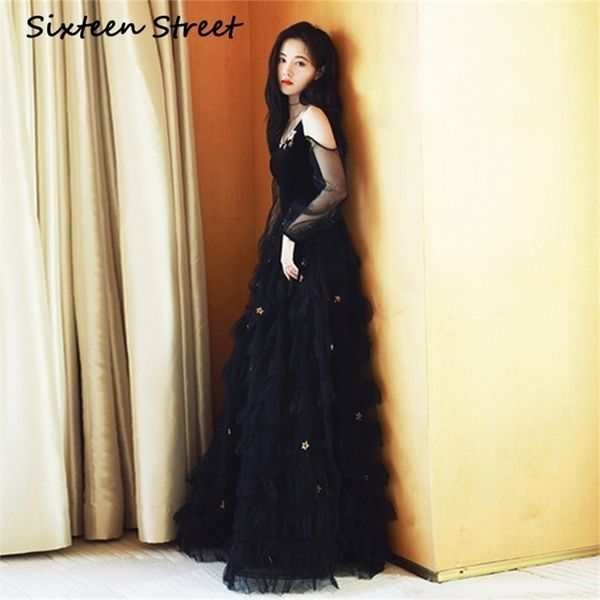 black evening dress woman strap long sleeve v-neck star embroidery elegant dresses female for party autumn vestidos 210603, Black;gray
black evening dress woman strap long sleeve v-neck star embroidery elegant dresses female for party autumn vestidos 210603, Black;gray