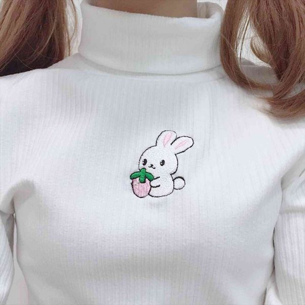 lolita women kawaii pullover sweater super cute rabbit embroidery high collar stretch warm knit bottoming sweaters, White;black
lolita women kawaii pullover sweater super cute rabbit embroidery high collar stretch warm knit bottoming sweaters, White;black
