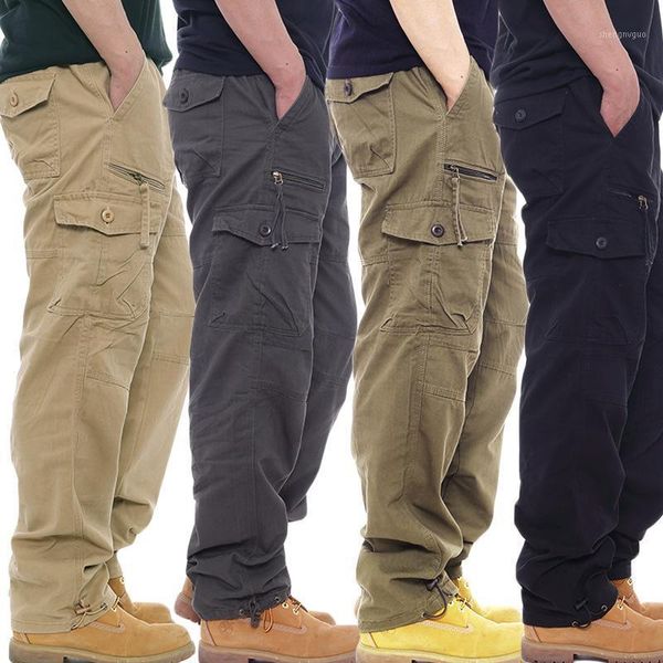 men's pants cotton overalls casual elastic waist multi-pocket loose trousers construction straight leg cargo, Black
men's pants cotton overalls casual elastic waist multi-pocket loose trousers construction straight leg cargo, Black