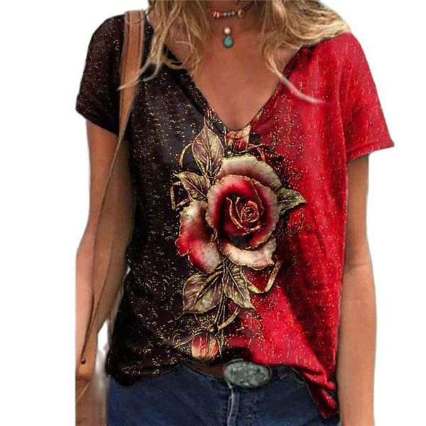 women's t-shirt fashion flower print t shirt women summer v neck casual loose tees plus size short sleeve streetwear female clothing, White
women's t-shirt fashion flower print t shirt women summer v neck casual loose tees plus size short sleeve streetwear female clothing, White