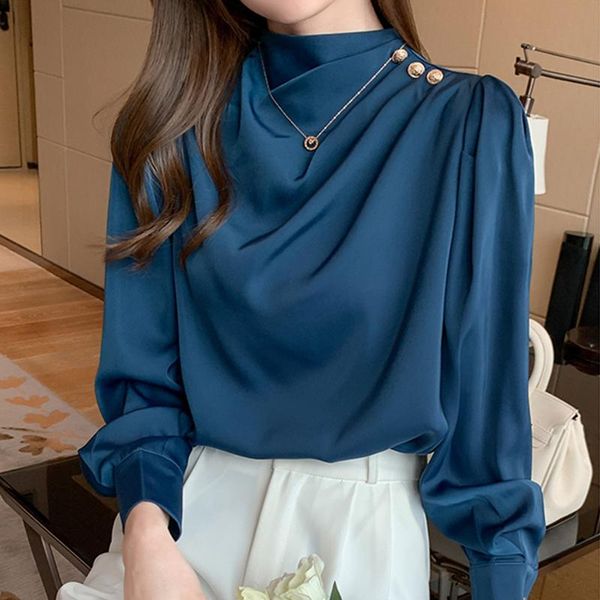 women's blouses & shirts blue white puff sleeve satin blouse women spring summer 2021 stand collar button office lady shirt female arri
women's blouses & shirts blue white puff sleeve satin blouse women spring summer 2021 stand collar button office lady shirt female arri