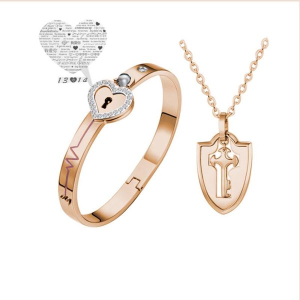 earrings & necklace concentric lock titanium steel bracelet lovers stainless jewelry gold projection stone valentine's day gift, Silver
earrings & necklace concentric lock titanium steel bracelet lovers stainless jewelry gold projection stone valentine's day gift, Silver