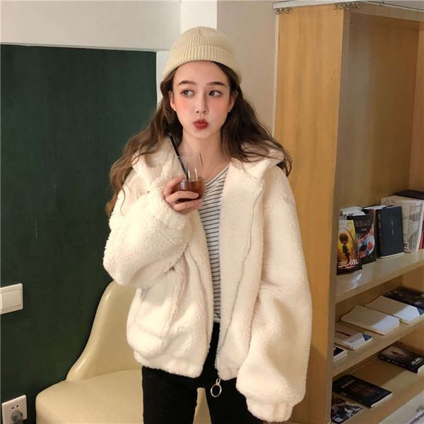 autumn and winter women's version thickened hooded plush warm short coat versatile small, Black;brown
autumn and winter women's version thickened hooded plush warm short coat versatile small, Black;brown