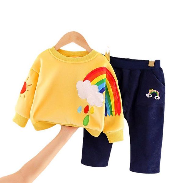 clothing sets girls autumn winter thicken plus velvet warm toddler tracksuit long sleeve children's rainbow pattern costume, White
clothing sets girls autumn winter thicken plus velvet warm toddler tracksuit long sleeve children's rainbow pattern costume, White