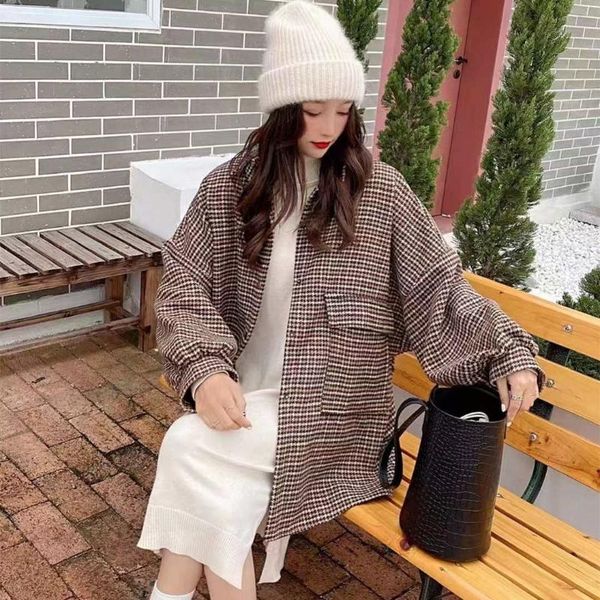 women's jackets kpop ins fall winter thick women oversized woolen cloth shirt vintage tide harajuku lantern sleeve chic houndstooth, Black;brown
women's jackets kpop ins fall winter thick women oversized woolen cloth shirt vintage tide harajuku lantern sleeve chic houndstooth, Black;brown