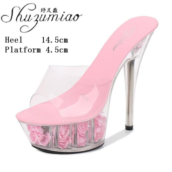 slippers model transparent crystal nightclub show 15 cm super high heel flowers clear platform catwalk slides women's shoes, Black
slippers model transparent crystal nightclub show 15 cm super high heel flowers clear platform catwalk slides women's shoes, Black