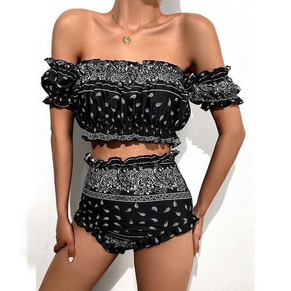 women's swimwear 2021 retro floral print ladies bikini set elegant ruffle one shoulder high waist bathing suit beachwear 2 piece biquin, White;black
women's swimwear 2021 retro floral print ladies bikini set elegant ruffle one shoulder high waist bathing suit beachwear 2 piece biquin, White;black