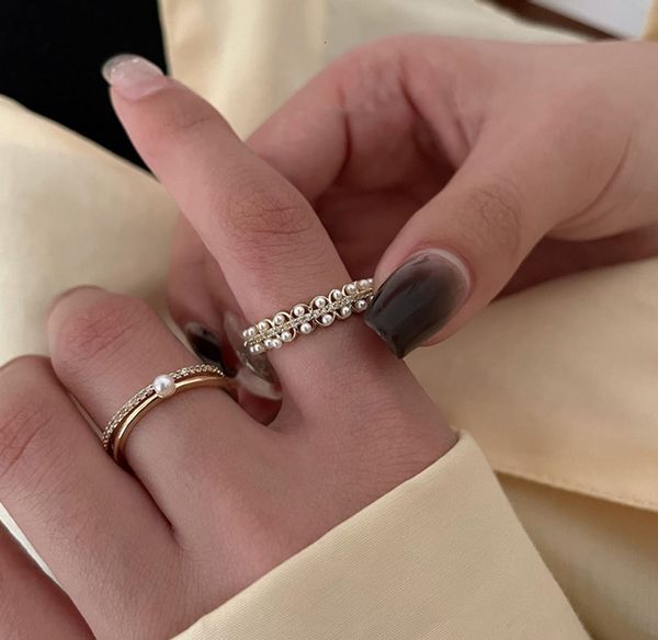 french gentle mouth adjustable pearl zircon copper cold wind fold index finger ring, Silver
french gentle mouth adjustable pearl zircon copper cold wind fold index finger ring, Silver