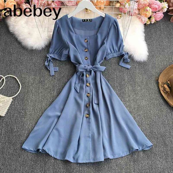 summer french square collar puff sleeve dress high waist lace up waist single breasted mid-length a-line dress 210715, Black;gray
summer french square collar puff sleeve dress high waist lace up waist single breasted mid-length a-line dress 210715, Black;gray
