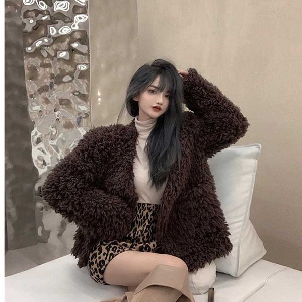women's fur & faux lamb wool short coat autumn and winter plus velvet thickening 2021 plush loose korean casual jacket, Black
women's fur & faux lamb wool short coat autumn and winter plus velvet thickening 2021 plush loose korean casual jacket, Black