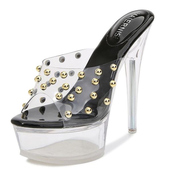 slippers high-heeled shoes crystal small fragrance plus size sandals waterproof platform wear transparent fish mouth rivets, Black
slippers high-heeled shoes crystal small fragrance plus size sandals waterproof platform wear transparent fish mouth rivets, Black