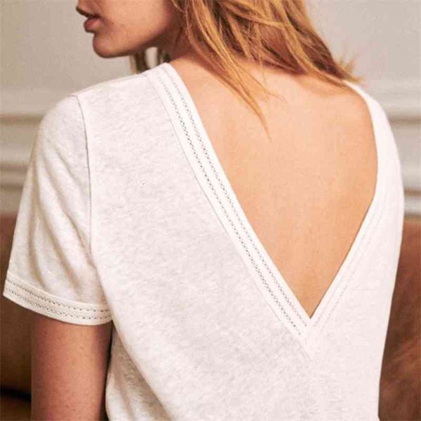 women's t-shirt elegant backless t women sleeve o neck linen lace patchwork chic shrits tees summer vintage loose ucal, White
women's t-shirt elegant backless t women sleeve o neck linen lace patchwork chic shrits tees summer vintage loose ucal, White