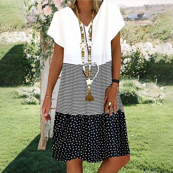 stripe dot patchwork printed womens dresses casual loose v neck short sleeves sundress holiday beach for women, Black;gray
stripe dot patchwork printed womens dresses casual loose v neck short sleeves sundress holiday beach for women, Black;gray