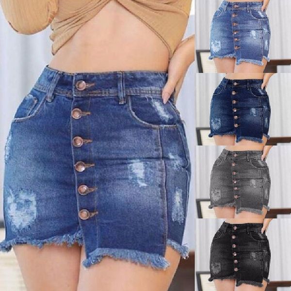skirt women will see ripped hole jeans short waist high button jupe femme skirt, Black
skirt women will see ripped hole jeans short waist high button jupe femme skirt, Black