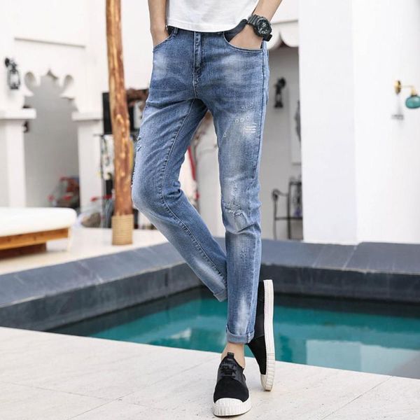 men's straight mid jeans fashion casual denim hole trouser belt long pant outdoor leisure, Blue
men's straight mid jeans fashion casual denim hole trouser belt long pant outdoor leisure, Blue
