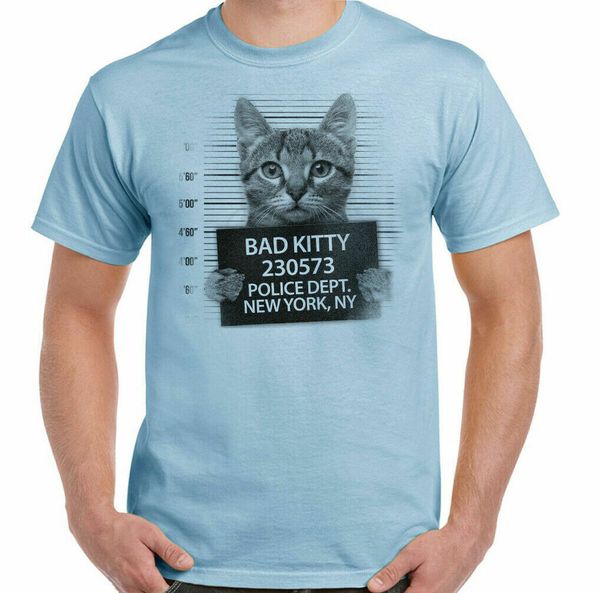 Cat shirt bad kitty man funny pet animal feline mugshot jail top, White;black