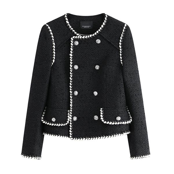 women black white tweed jacket o neck long sleeve button pocket cropped solid double-breasted spring autumn c0380 210514, Black;brown
women black white tweed jacket o neck long sleeve button pocket cropped solid double-breasted spring autumn c0380 210514, Black;brown