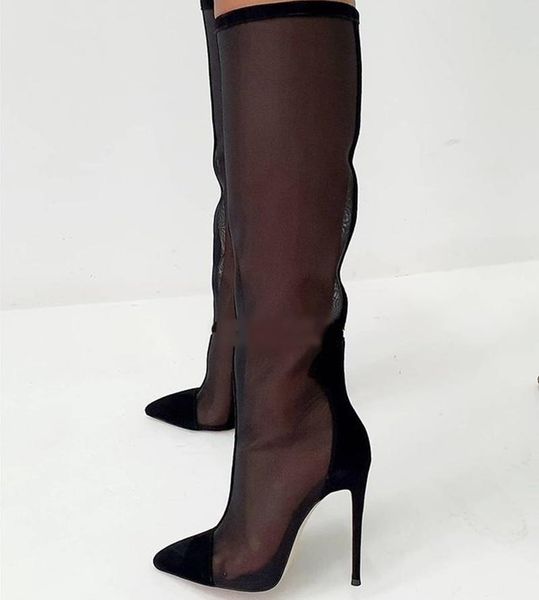 boots black mesh knee high pointed toe thin heels suede patchwork dress shoes zipper see through long plus size 13
boots black mesh knee high pointed toe thin heels suede patchwork dress shoes zipper see through long plus size 13