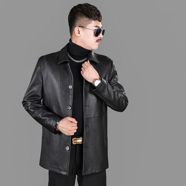 men's leather & faux high end deerskin coat collar middle-aged genuine windbreaker single, Black
men's leather & faux high end deerskin coat collar middle-aged genuine windbreaker single, Black