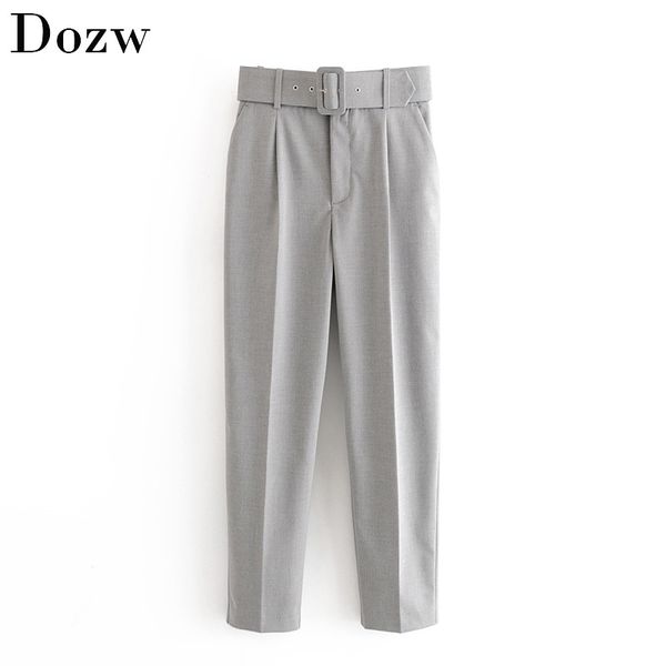women office lady gray suit pants with belt high waist casual long trousers female fashion pockets pleated solid pants 210414, Black;white
women office lady gray suit pants with belt high waist casual long trousers female fashion pockets pleated solid pants 210414, Black;white