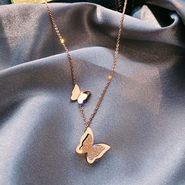chains titanium steel double-layer double butterfly frosted necklace, japan and south korea simple clavicle chain, non-fading jewelry, Silver
chains titanium steel double-layer double butterfly frosted necklace, japan and south korea simple clavicle chain, non-fading jewelry, Silver
