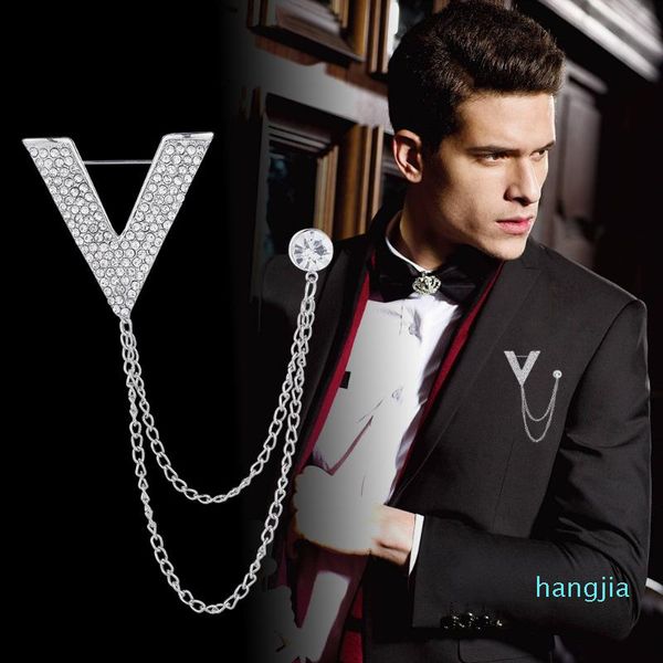 high-end rhinestone v letter brooch crystal tassel chain lapel pin men's suit shirt badg dress brooches for women accessories, Gray
high-end rhinestone v letter brooch crystal tassel chain lapel pin men's suit shirt badg dress brooches for women accessories, Gray