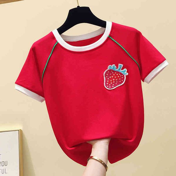 women's short sleeves strawberry cotton t-shirt summer korean style tee girls pullover casual tees 210428, White
women's short sleeves strawberry cotton t-shirt summer korean style tee girls pullover casual tees 210428, White