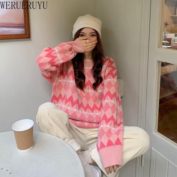 women's sweaters werueruyu 2021 autumn comfortable slim round neck long sleeve retro diamond pattern pullover knitted sweater, White;black
women's sweaters werueruyu 2021 autumn comfortable slim round neck long sleeve retro diamond pattern pullover knitted sweater, White;black