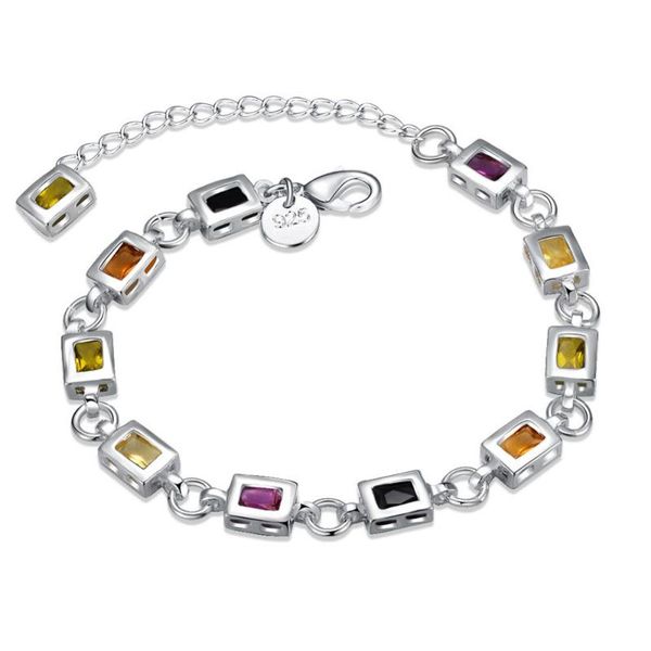 link, chain color square beads 925 sterling silver women bracelet multicolou crystal stone for fashion trendy jewelry, Black
link, chain color square beads 925 sterling silver women bracelet multicolou crystal stone for fashion trendy jewelry, Black