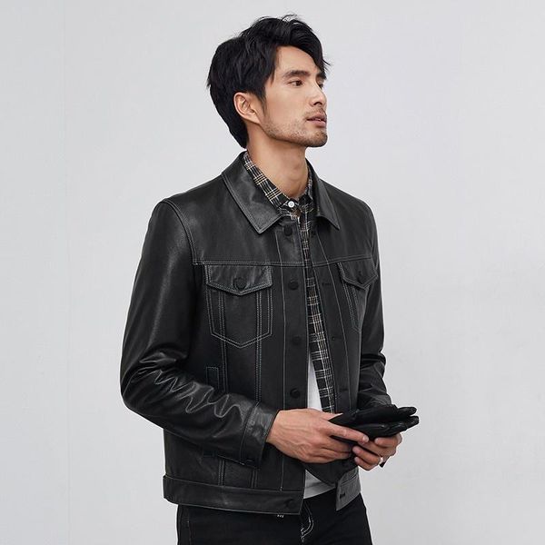men's leather & faux slim fashion fit classic biker real cow jacket mens genuine coat turn-down collar casual autumn outerwear, Black
men's leather & faux slim fashion fit classic biker real cow jacket mens genuine coat turn-down collar casual autumn outerwear, Black