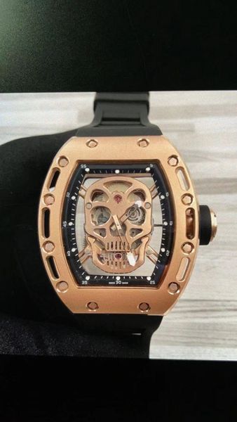 man sport style watch mechanical automatic wristwatch skull dial white rubber strap transparent glass back 012, Slivery;brown 
man sport style watch mechanical automatic wristwatch skull dial white rubber strap transparent glass back 012, Slivery;brown