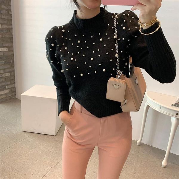 french style vintage pearl beading sweater for ladies simple solid 2021 elegant fashion slim pullovers winter women's sweaters, White;black
french style vintage pearl beading sweater for ladies simple solid 2021 elegant fashion slim pullovers winter women's sweaters, White;black