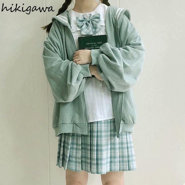 women's jackets hikigawa autumn coat women korean fashion loose sailor collar plus velvet jacket sweet japanese long sleeve zipper card, Black;brown
women's jackets hikigawa autumn coat women korean fashion loose sailor collar plus velvet jacket sweet japanese long sleeve zipper card, Black;brown
