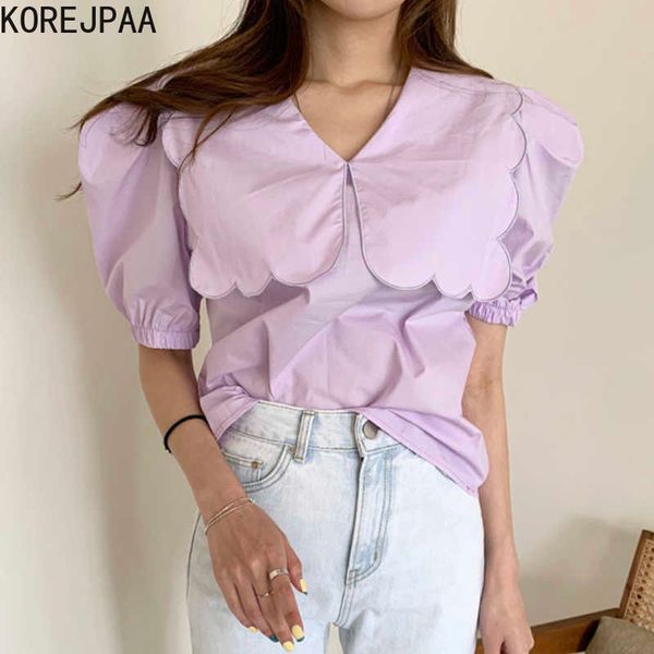korejpaa women shirt summer korean chic gentle sweet big lapel wavy edge loose all-match solid color puff sleeve blouse 210526, White
korejpaa women shirt summer korean chic gentle sweet big lapel wavy edge loose all-match solid color puff sleeve blouse 210526, White