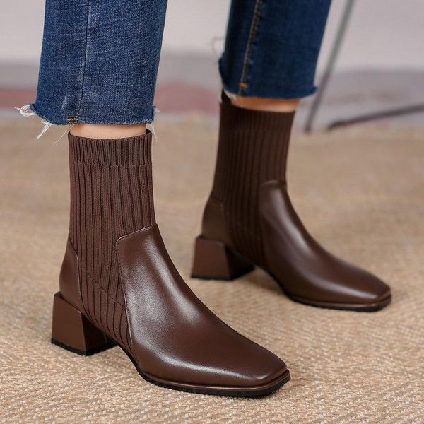 boots women genuine leather thick high heel ankle fashion slip on knitting autumn winter square toe shoes woman size 33-42, Black
boots women genuine leather thick high heel ankle fashion slip on knitting autumn winter square toe shoes woman size 33-42, Black