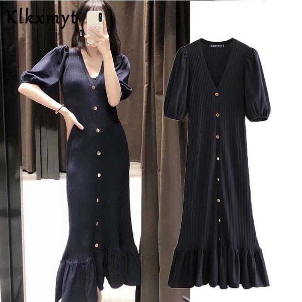 klkxmyt za dress women knitted summer midi dresses woman fashion ruffle short puff sleeve v neck elegant female vestidos 210527, Black;gray
klkxmyt za dress women knitted summer midi dresses woman fashion ruffle short puff sleeve v neck elegant female vestidos 210527, Black;gray