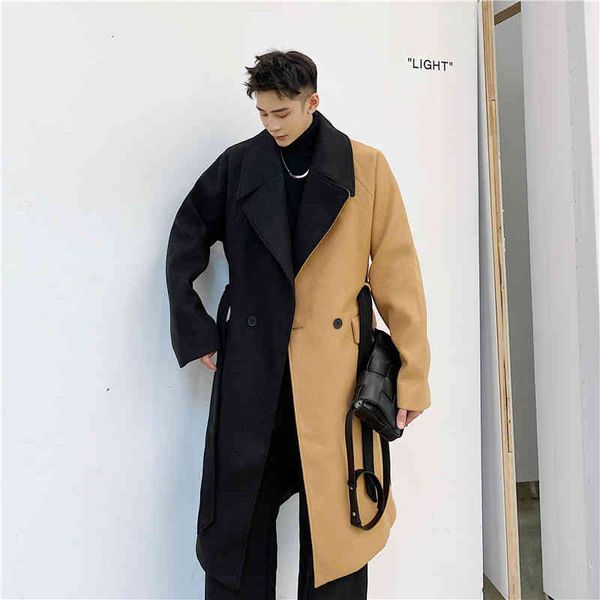 men's wool & blends british middle and long coat contrast color loose temperament tweed fashion wear 7ufz, Black 
men's wool & blends british middle and long coat contrast color loose temperament tweed fashion wear 7ufz, Black