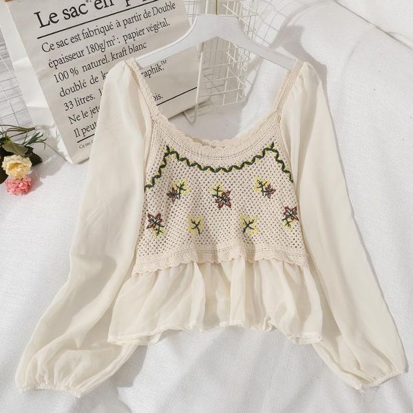 est 2021 women's fashion hollow out guipure lace patchwork chiffon puff sleeve blouse beach t-shirt, White
est 2021 women's fashion hollow out guipure lace patchwork chiffon puff sleeve blouse beach t-shirt, White