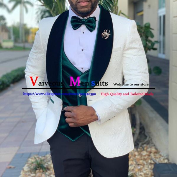 men's suits & blazers custom ivory jacquard groomsmen tuxedos formal groom wedding green shawl lapel men 3 pieces prom blazer vest pant, White;black
men's suits & blazers custom ivory jacquard groomsmen tuxedos formal groom wedding green shawl lapel men 3 pieces prom blazer vest pant, White;black