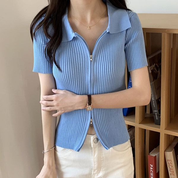 lucyever fashion lapel collar women t shirt summer zipper slim fit short sleeves woman solid color thin casual streetwear 210521, White
lucyever fashion lapel collar women t shirt summer zipper slim fit short sleeves woman solid color thin casual streetwear 210521, White