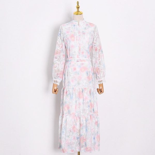 spring and summer little fresh fairy long skirt temperament flower collection waist stand collar big swing suit women's two piece pants, White
spring and summer little fresh fairy long skirt temperament flower collection waist stand collar big swing suit women's two piece pants, White